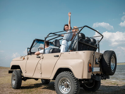 Safari jeep going through Periyar National Park, India, where views of elephants, birds and other wildlife are vivid