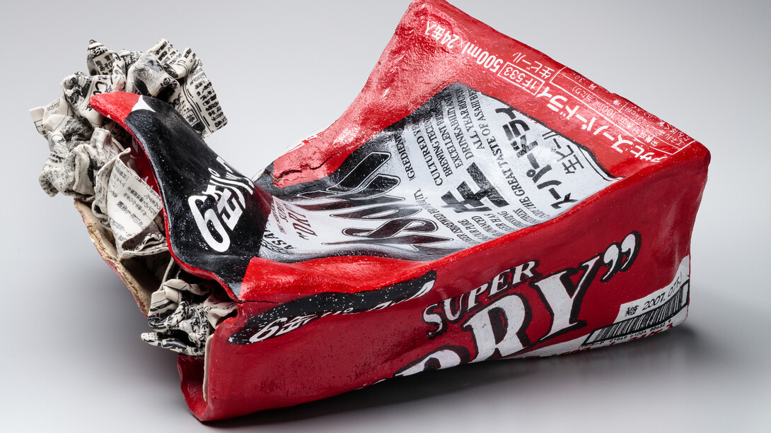 Mishima Kimiyo 三島喜美代, Untitled (crushed Asahi beer box), 2007. Courtesy of The John and Mable Ringling Museum