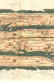 "Tabula Peutingeriana", sezione Campania-Puglia, copia del XII-XIII secolo di un'antica carta romana che riportaa le principali vie dell'Impero