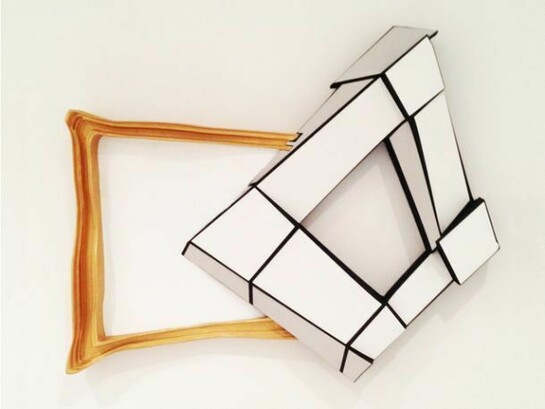 Moment of Discovery, 2013, HDU, Trupan, acrylic paint, Flashe, plastic laminate, 17 ½ x 18 x 2 ¼ inches