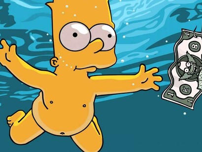 Burt Simpson recreando la célebre portada del disco de Nirvana