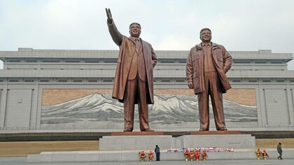 Kim Il Sung and Kim Jong Il monument in North Korea