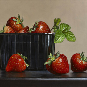 Johan De Fre, Strawberries, oil on panel, 8 x 12 ins (20 x 30 cms)