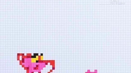 Space Invader, Pink Panther Meets Invader, Ink on paper, Unique, Signed, 11 x 8.5 inches, 2013