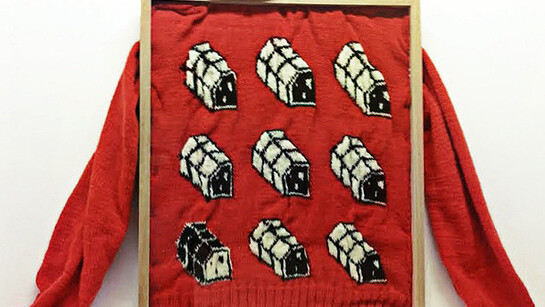 Allegra Pacheco, Macro Jumper, hand knit jumper framed on oak frame