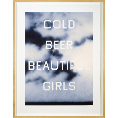 Ed Ruscha, Cold Beer Beautiful Girls, 2009, Digital lithograph, 40 3/4 x 30 3/4 inches, 103.5 x 78.1 cm. © Ed Ruscha. Courtesy Gagosian Gallery. Photography by Robert McKeever