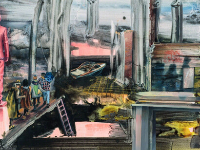 Borderland, 2017, Ink and oil on canvas, 36 × 26 in 