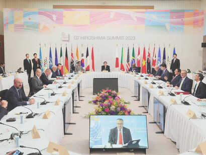 Salón principal donde se llevó a cabo la reunión del G7 del 19 al 21 de mayo de 2023 en Hiroshima, Japón