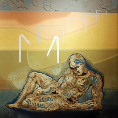 Victorio Rodríguez Gómez. Nubes grises. 1992. Técnica mixta sobre chapa. 122 x 151 cm
