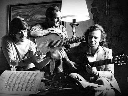 Tre chitarristi in prova, 1970. Da sinistra Alfonso Borghese, Roberto Frosali, Vincenzo Saldarelli