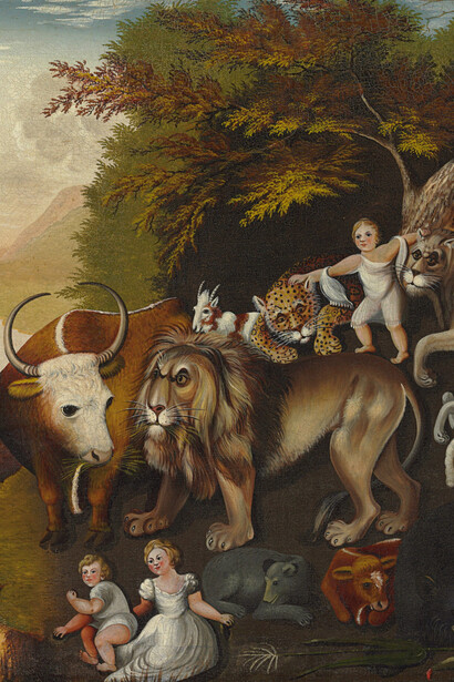 Edward Hicks, The peaceable kingdom with the leopard of derenity (detail). Courtesy of American Folk Art Museum