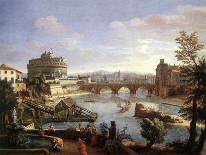 Una veduta della zona di Castel Sant'Angelo in un dipinto di fine XVII secolo