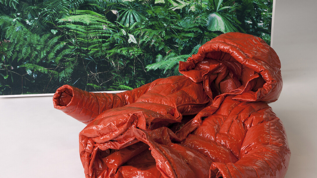 Ophelia Finke, Explorer Red, Resin, paint, varnish and print on Tyvek, 88 x 82 x 42 cm, 2013