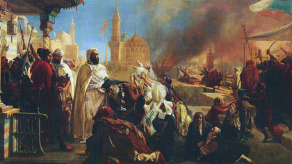 Abdelkader saving Christians during the Druze/Christian strife of 1860. Painting by Jan-Baptist Huysmans