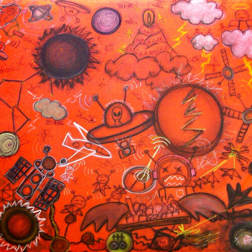 Francesco Zavattari, Analisi di uno spazio irrequieto, Pastello extrafine, idropittura, grafite e penna biro su tela, 80 x 80 cm