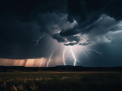 Electricity illuminates the dramatic sky during thunderstorm