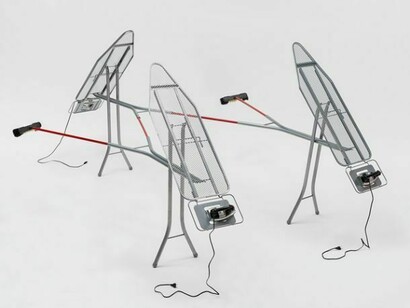 Marepe, Sistema M, 2013, Ironing boards, irons and plastic, 64 3/4 x 152 x 132 inches (164.5 x 386.1 x 335.3 cm)