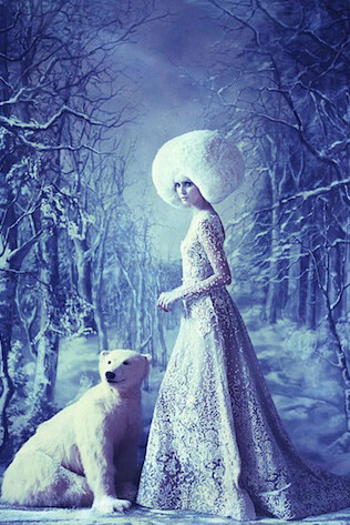 Cathleen Naundorf (German, b. 1968): L’arche de Noè  XXXV - Elie Saab, Haute Couture
winter 2014/15, 2014
Chromogenic print from original polaroid, 32 x
43 inches (80 x 110 cm).
© Cathleen Naundorf / Courtesy Edwynn Houk
Gallery, New York & Zürich