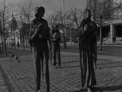 The Famine memorial sculpture near the International Financial Services Centre in Dublin, Ireland