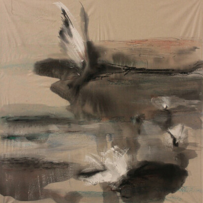 Giulia Battistoni, Caduta, tecnica mista su tela, 180 x 150 cm  