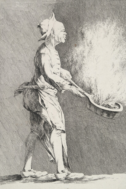 Etcher: Ange-Laurent de La Live de Jully, French, 1725–1779
After: Jacques Francois Saly, French, 1717–1776
Nicolas Bremont, cook at the French Academy in Rome, no. 14 in Recueil de caricatures
ca. 1754
Etching

Sheet: 26.6 x 18.5 cm (10 1/2 x 7 5/16in.)
Everett V. Meeks, B.A. 1901, Fund
2002
