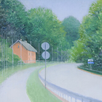 Laima Eglīte, Landscape with a red house (detail), 2025. Courtesy of Daugava Gallery