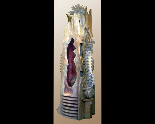 "Spirit Rocket" by Akili Ron Anderson, Wood, plywood and synthetic materials, 8' x 3' x 3'. 