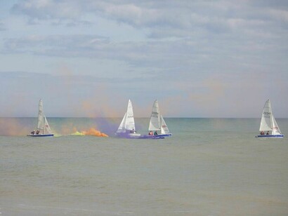 Simon Patterson, rehearsal of Seascape, 2017, with Bexhill Sailing Club
Photo: Sin Bozkurt, Courtesy De La Warr Pavilion