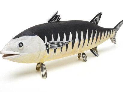 Mäṉa and bäru. The sea country of Guykuḏa Munuŋgurr, artwork in exhibition. Courtesy of the Australian National Maritime Museum