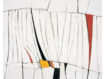 Terry Frost 1915-2003, Red, Black and White, 1955–6, Oil paint on canvas, 72 x 91.7 cm, Courtesy of the Pier Arts Centre Collection, photograph Alistair Peebles © The estate of Sir Terry Frost. All Rights Reserved, DACS 2015
