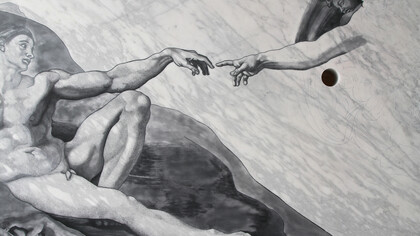GAP, 2015, marmo bianco, cm 329 X 200 X 75,  marmo bianco e pigmenti, courtesy Galleria Poggiali e Forconi.  (particolare dell’opera)