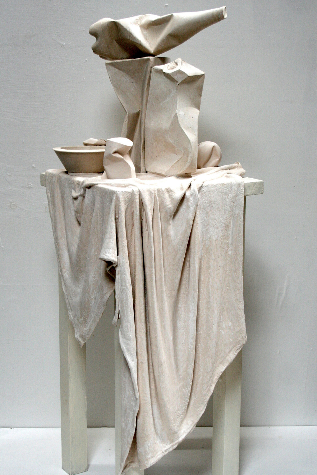 Jaana Fowler, Crushed Packets Still Life, Resin, Plaster and Wood, 98 x 39 x 35 cm 