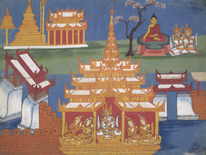 Detail from: A cosmology manuscript, Late 1800s, Burma/Myanmar, Pigment on mulberry paper,  Funded by the Brooke Sewell Permanent Fund © The Trustees of the British Museum.