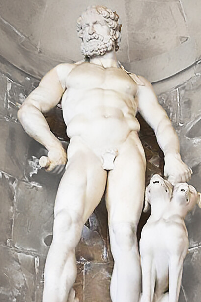 Statue of Hercules with Cerberus in the courtyard of the Palazzo Pitti in Florence, Italy