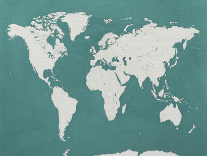 Satoru Aoyama, Map of The World (Dedicated to unknown Embroiderers), 2016, embroidery (polyester and luminous thread) on polyester, 66 x 80.5 cm (unframed), 77 x 96 x 7 cm (framed), © AOYAMA Satoru, courtesy of Mizuma Art Gallery