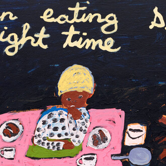 Sally M Nangala Mulda, Women eating supper at night time, 2018. Courtesy of the Country on which the Art Gallery of NSW