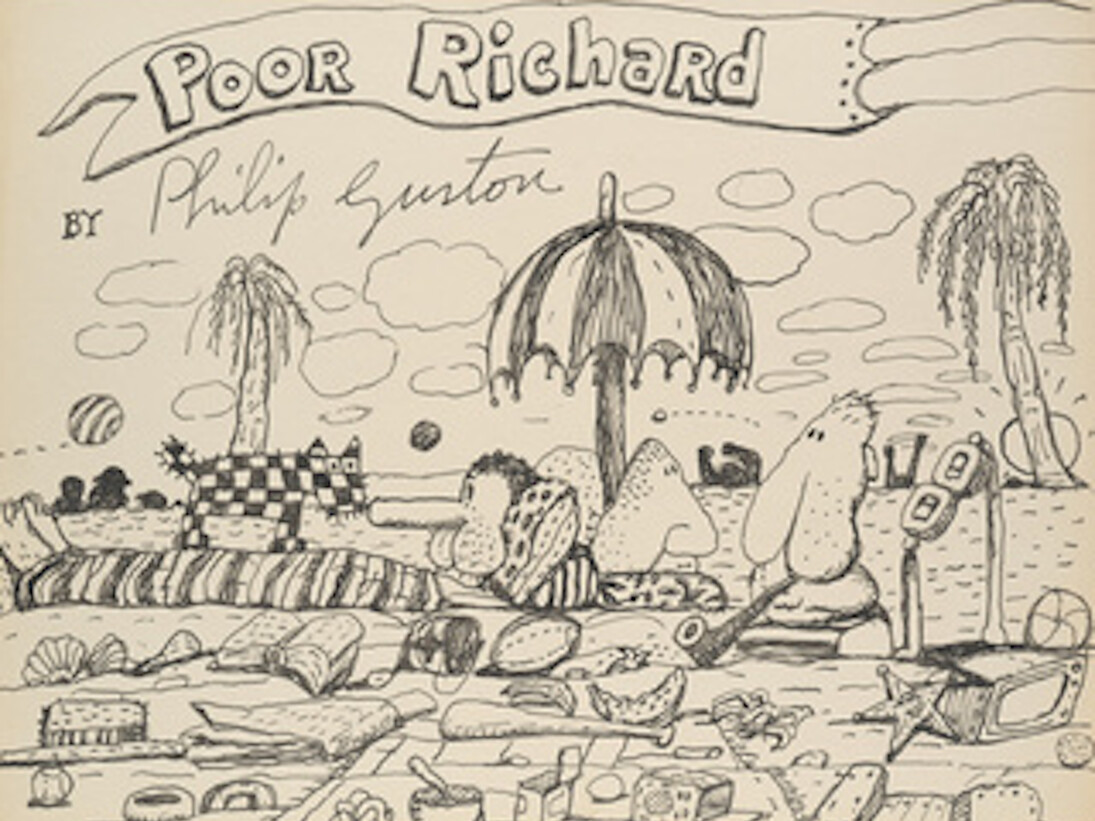 Untitled (Poor Richard) — Philip Guston, 1971, Ink on paper, 26.7 x 35.2 cm / 10 1/2 x 13 7/8 inches © The Estate of Philip Guston, Courtesy the Estate and Hauser & Wirth 
Photo: Genevieve Hanson