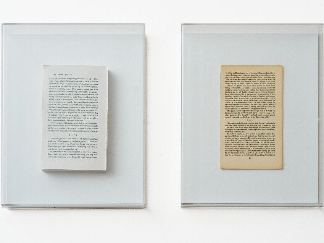 Jacopo Mazzonelli, 1984 (Edizioni di libri Penguin, teche di plexiglass), Courtesy Federico Bianchi Gallery