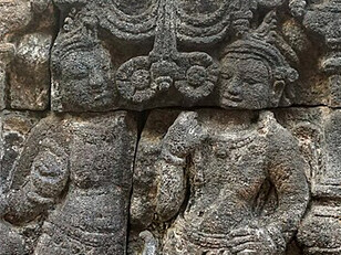 Relief depicting two Kinnaras on the second-level balustrade of Borobudur Temple, Java, Indonesia