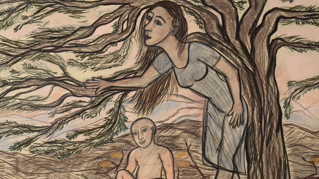 Eileen Cooper, Blessing, 2017, pastel and charcoal, 76.5 x 113cm, courtesy the artist
