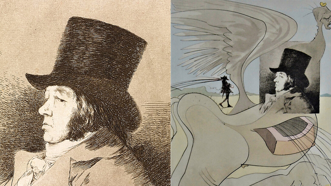 Comparativa del Capricho núm. 1 «Francisco de Goya Lucientes: pintor» y la intervención de Dalí