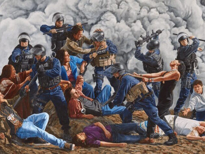 Kent Monkman, Victory for the water protectors (detail), 2018. Courtesy of Akron Art Museum