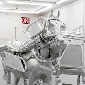 Urs Fischer, Horse/Bed (detail), 2013, Milled alluminum, galvanized steel, screws, bolts, two-component resin, 85 7/8 x 103 5/8 x 43 3/4 inches (218.2 x 263.1 x 111.1 cm), Edition of 3 & 1 AP, © Urs Fischer. Courtesy of the artist and Gagosian Gallery, Photo by Stefan Altenburger