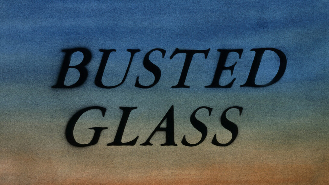 Ed Ruscha, Busted Glass, 2014, Dry pigment and acrylic on paper, 15 x 22 3/8 inches, 38.1 x 56.8 cm ©Ed Ruscha Photo by Paul Ruscha. Courtesy of the artist and Gagosian Gallery