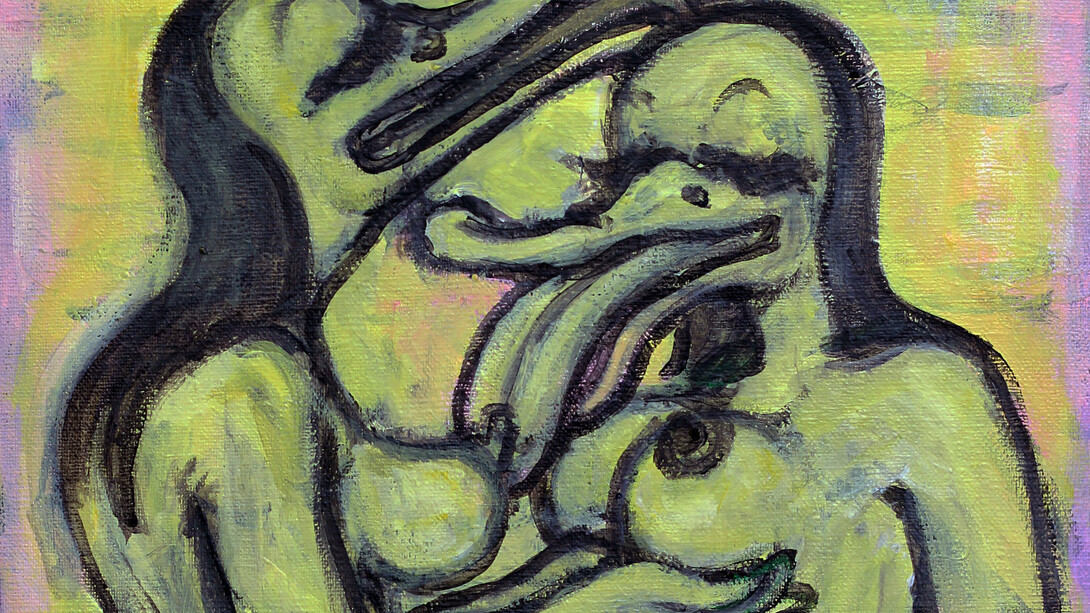 "Courbette et Galipette", 2015, acrylique sur toile, 30x30 cm, courtesy of galerie Anne Barrault
