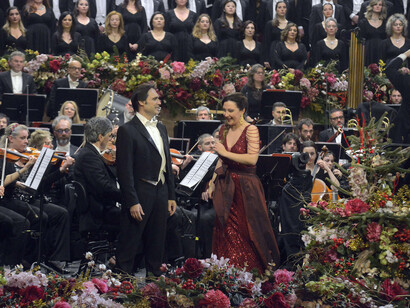 La soprano Mariangela Sicilia con il tenore Francesco Demuro, Concerto di Capodanno, 1 gennaio 2025, Teatro La Fenice. Copyright Michele Crosera
