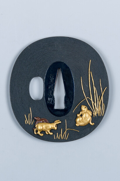 Inscribed by 石黒政美 Ishiguro Masayoshi, 木賊兎図大小揃物 Fittings for a pair of swords (Daishō Soroi-Mono), 19th century. Courtesy of the Metropolitan Museum of Art