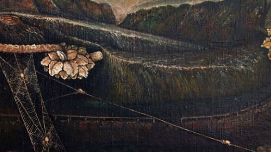 John Dunkley, Spider’s Web, n.d. Mixed media on canvas, 17 1/2 x 29 inches. Collection of Ernest, Kenneth, and Tina Dunkley. Photo by Tina Dunkley