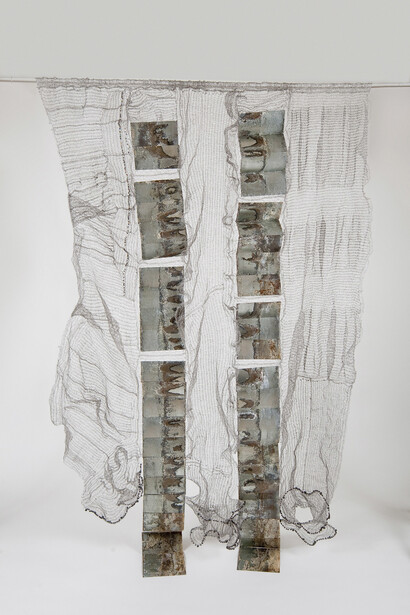 Naomi Wanjiku Gakunga, Tafsiri, 2014. Stainless steel wire and sheet metal, 226 x 143 x 20 cm Image courtesy the artist