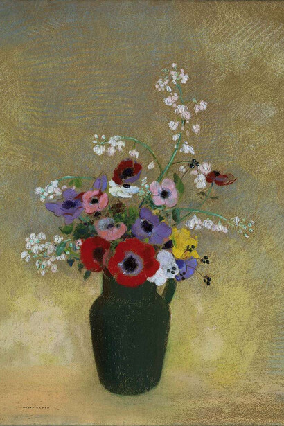 ODILON REDON, LARGE GREEN VASE WITH MIXED FLOWERS, 1910–12.
Pastel on paper. Bequest of John T. Spaulding.